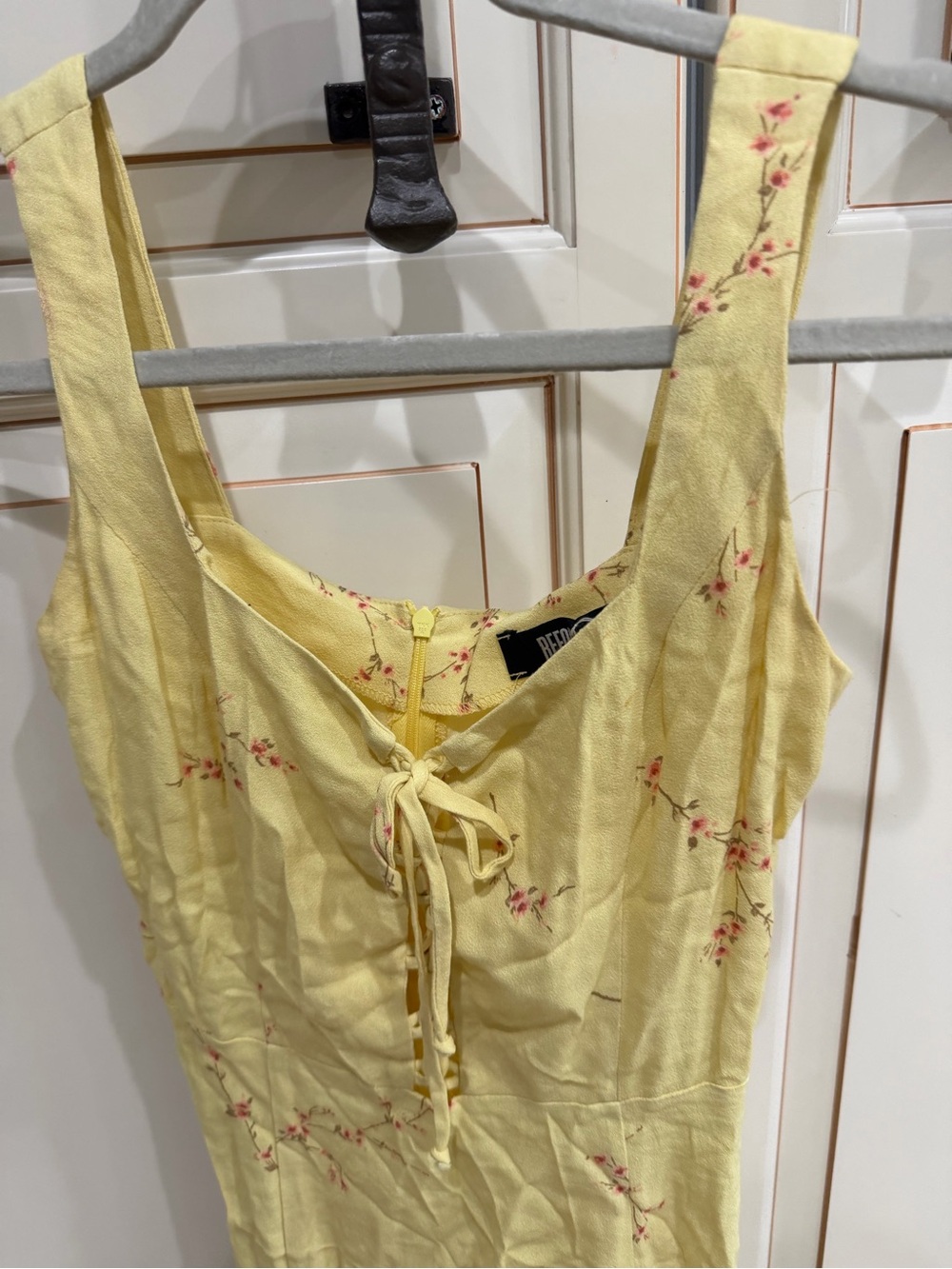 Reformation Elena Dress Yellow Floral Lace-Up Sundress - Picture 4 of 7